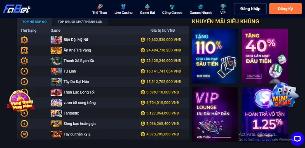 Giao diện ứng dụng vn888 app